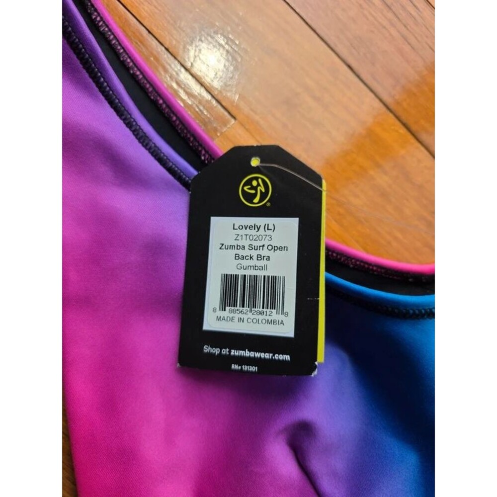 NWT Zumba Fitness WE AR Plunge V-Neck Sports Bra – Multicolor Ombre - Sz Large - Picture 5 of 9
